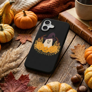 Spooky Cute Ghost And Pumpkins Autumn Wreath