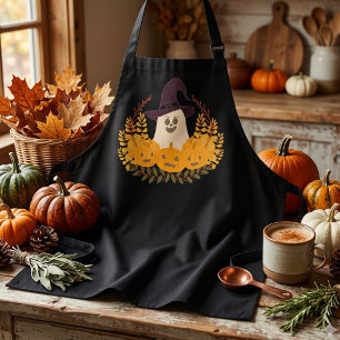 Spooky Cute Ghost And Pumpkins Autumn Wreath Apron