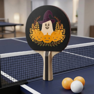 Spooky Cute Ghost And Pumpkins Autumn Wreath Ping Pong Paddle