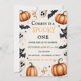 Spooky Cute Ghost & Bat Halloween Birthday Invitat Invitation