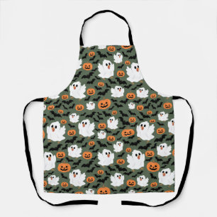 Spooky Cute Ghost Chickens with Pumpkins and Bats Apron
