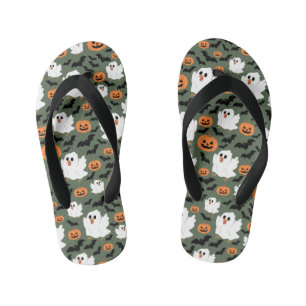 Spooky Cute Ghost Chickens with Pumpkins and Bats Kid's Thongs