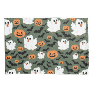 Spooky Cute Ghost Chickens with Pumpkins and Bats  Pillowcase