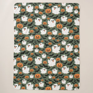 Spooky Cute Ghost Chickens with Pumpkins and Bats Sherpa Blanket