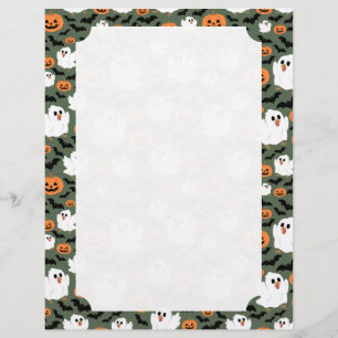 Spooky Cute Ghost Chickens with Pumpkins Card