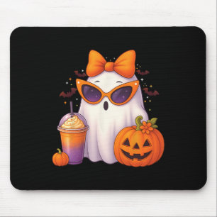Spooky Cute Ghost Drinking Pumpkin Iced Coffee Hal Mouse Pad