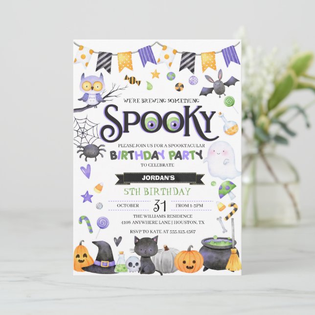 Spooky Cute Ghost Halloween Birthday Party Invitation (Standing Front)