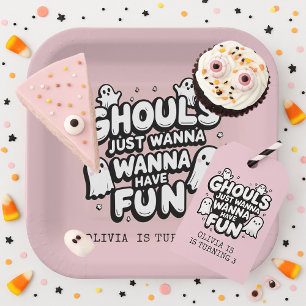 Spooky Cute Ghost Halloween Birthday Pink Paper Plate