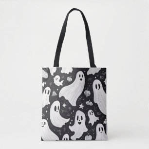 Spooky Cute Ghost Halloween Black White Tote Bag