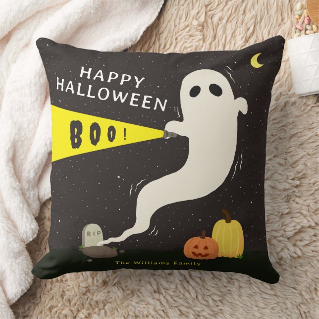 Spooky Cute Ghost Halloween Personalised Cushion (Blanket)