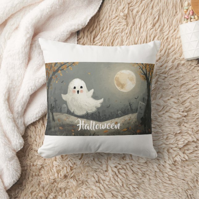 "Spooky Cute Ghost Halloween Throw Pillow" Cushion (Blanket)