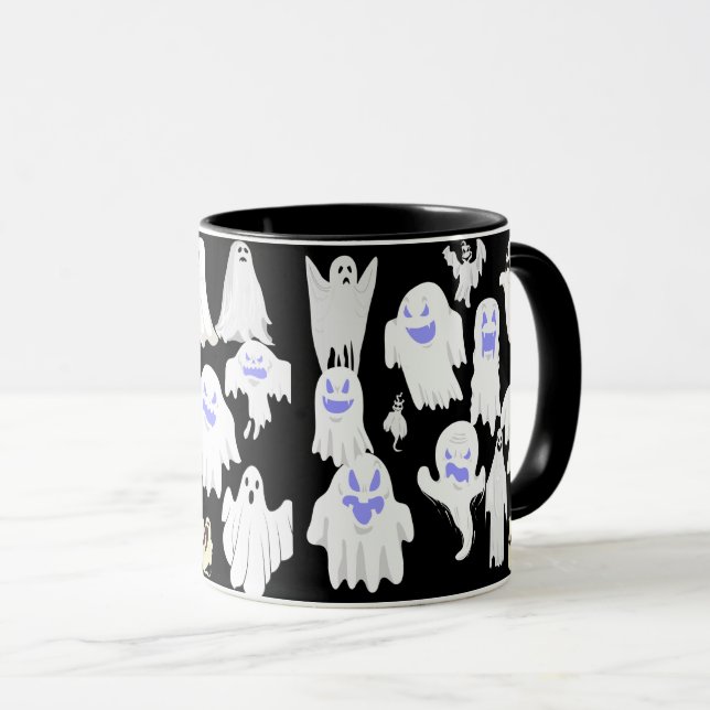 Spooky Cute Ghost Illustration Pattern – Halloween Mug (Front Right)