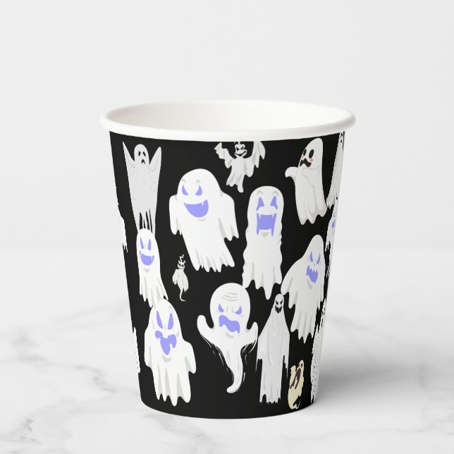 Spooky Cute Ghost Illustration Pattern – Halloween Paper Cups (Back)