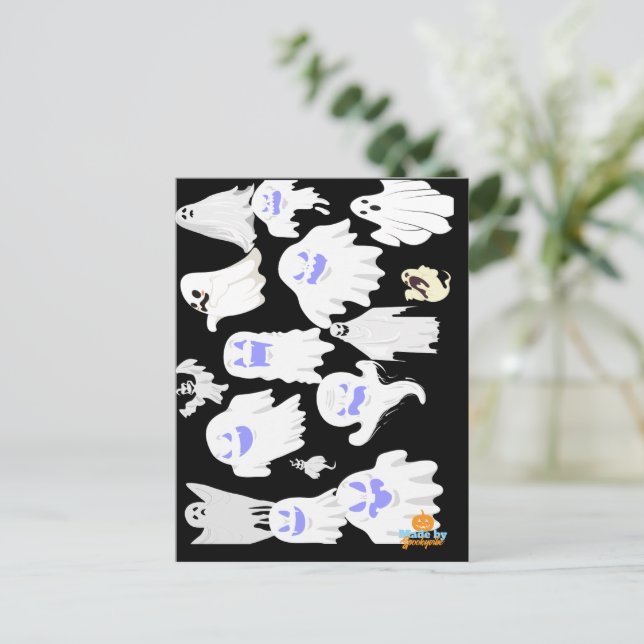Spooky Cute Ghost Illustration Pattern – Halloween Postcard (Standing Front)