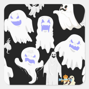 Spooky Cute Ghost Illustration Pattern – Halloween Square Sticker