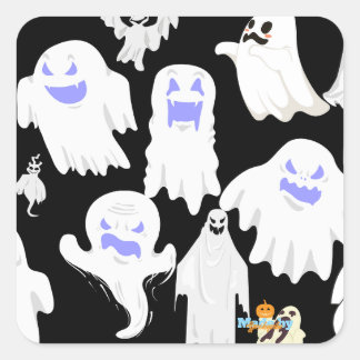 Spooky Cute Ghost Illustration Pattern – Halloween Square Sticker