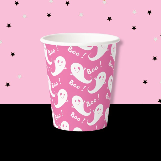 Spooky Cute Ghost Pattern Halloween Pink Paper cup (Spooky Cute Ghost Pattern Pink Halloween Paper Cup .)