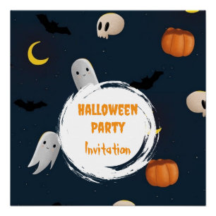 Spooky Cute Ghost Pumpkin Dark Halloween Party Poster