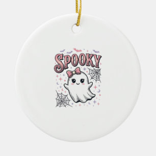 Spooky Cute Ghost Vintage Halloween Shirt Design_1 Ceramic Ornament