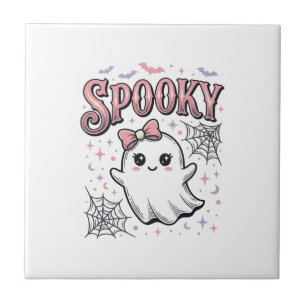 Spooky Cute Ghost Vintage Halloween Shirt Design_1 Ceramic Tile