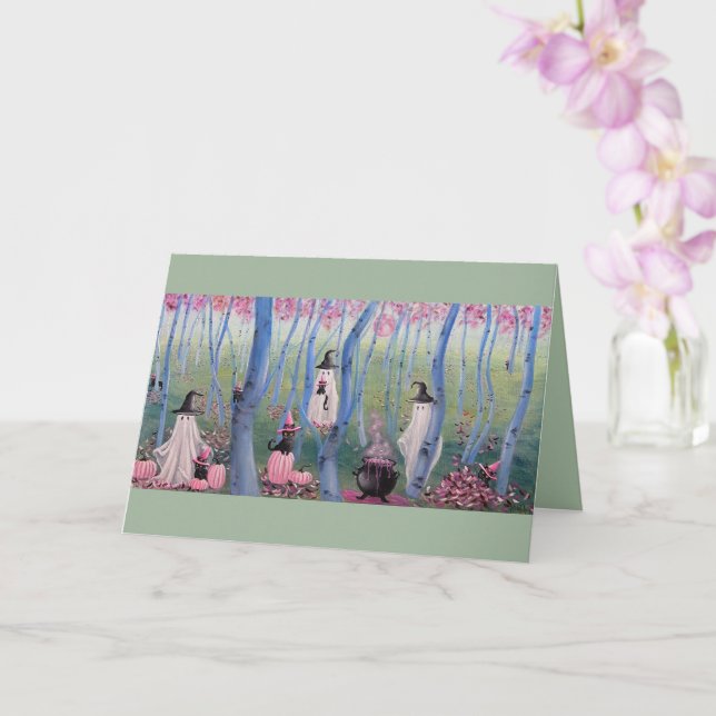 Spooky Cute Ghosts and Black Cats  Card (Orchid)