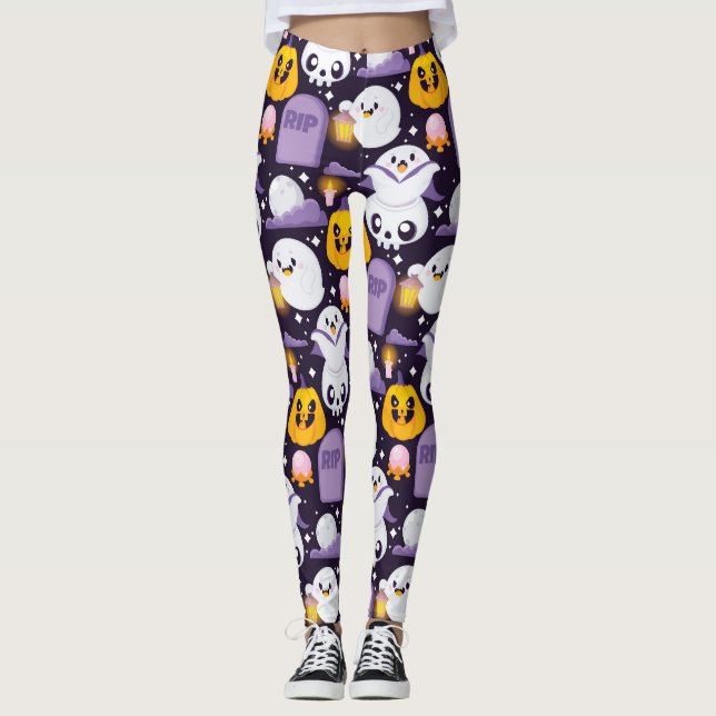 Spooky Cute Ghosts Halloween Leggings (Front)
