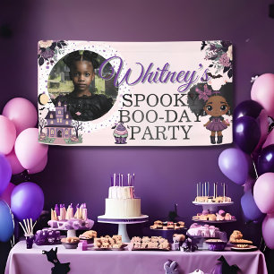 Spooky Cute gothic Purple Birthday girl afro-puff Banner