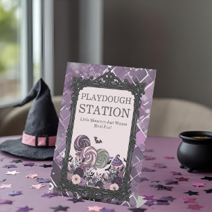 Spooky Cute Gothic purple PLAYDOUGH STATION Pedestal Sign