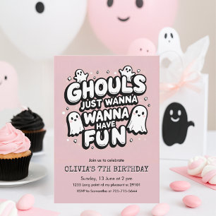 Spooky Cute Halloween Birthday   Pink Ghost Party  Invitation