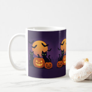 Spooky Cute Halloween – Black Cats & Pumpkins Coffee Mug