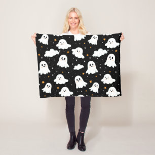 Spooky Cute Halloween Ghost Cloudy Star Sky Fleece Blanket