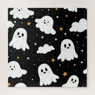 Spooky Cute Halloween Ghost Cloudy Star Sky Jigsaw Puzzle