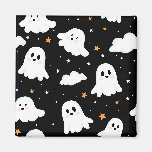 Spooky Cute Halloween Ghost Cloudy Star Sky Magnet (Front)