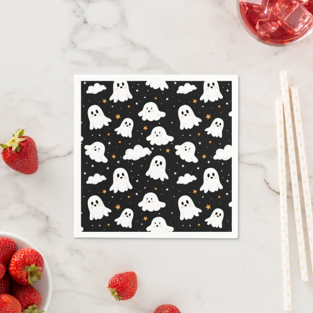 Spooky Cute Halloween Ghost Cloudy Star Sky Napkin (Insitu)