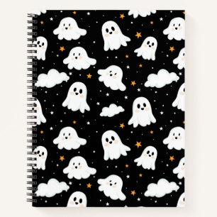 Spooky Cute Halloween Ghost Cloudy Star Sky Notebook