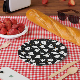 Spooky Cute Halloween Ghost Cloudy Star Sky Paper Plate