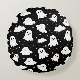 Spooky Cute Halloween Ghost Cloudy Star Sky Round Cushion
