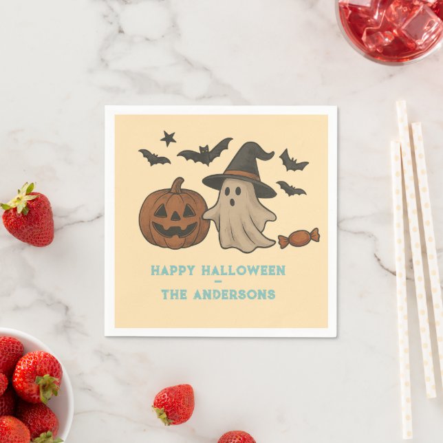 Spooky Cute Halloween – Ghosts, Bats & Candy Napkin (Insitu)