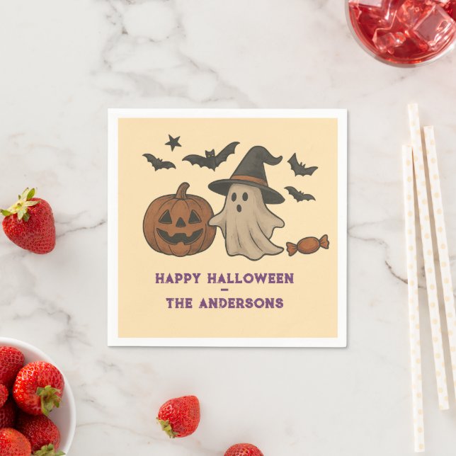 Spooky Cute Halloween – Ghosts, Bats & Candy Napkin (Insitu)