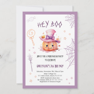 Spooky Cute Halloween Girl 7th Birthday Invitation