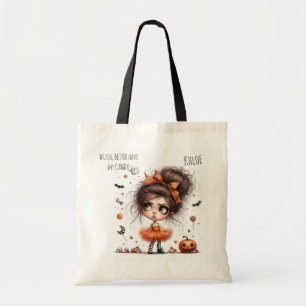 Spooky Cute Halloween Girl Illustration Tote Bag