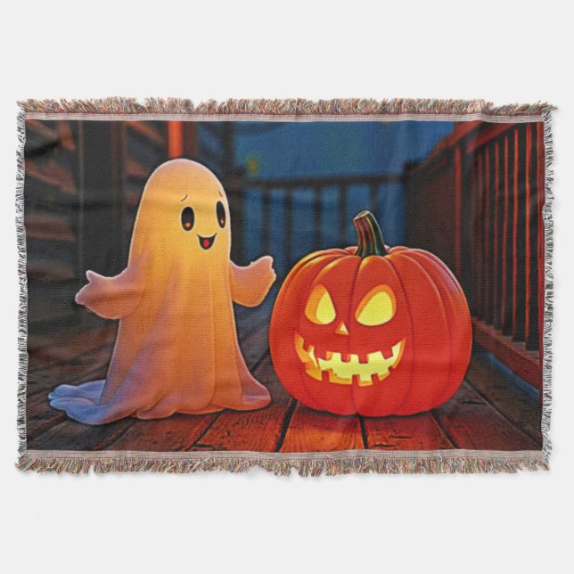 Spooky Cute Halloween Glow Design Throw Blanket (Front)