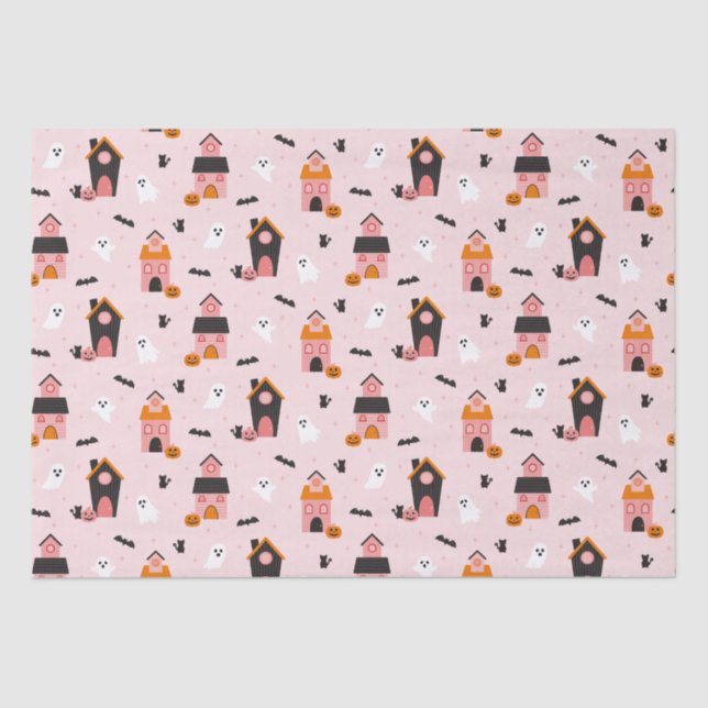 Spooky Cute Halloween Haunted Houses Pattern Tissue Paper (Front)