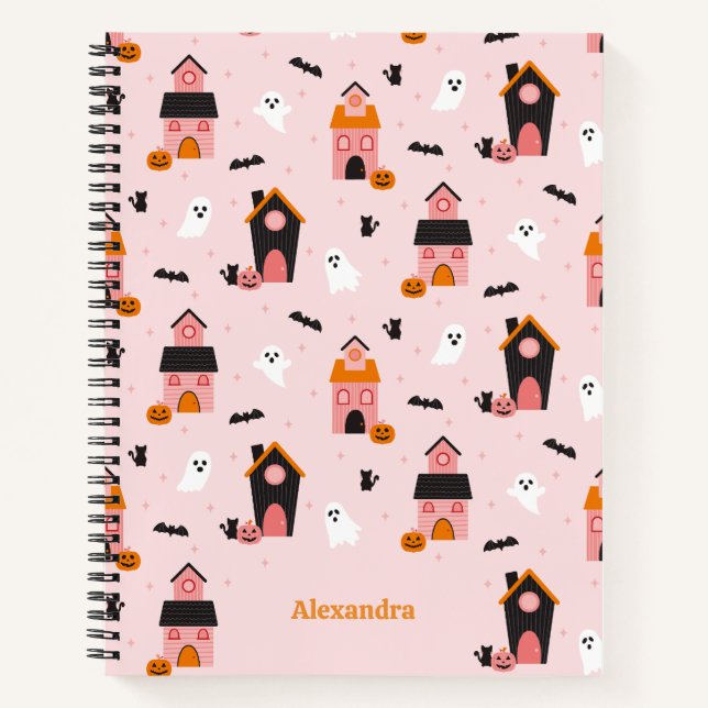 Spooky Cute Halloween Haunted Houses Personalised Notebook (Front)