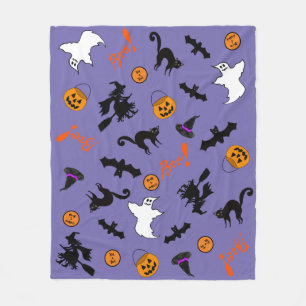 Spooky Cute Halloween Icon Purple Fleece Blanket
