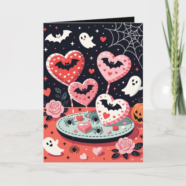 Spooky-cute Halloween Illustration of Heart  Card (Front)