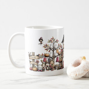 Spooky Cute Halloween Mug, Kawaii Ghost & Pumpkin Coffee Mug