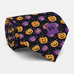 Spooky Cute Halloween Pumpkins Monogrammed Tie