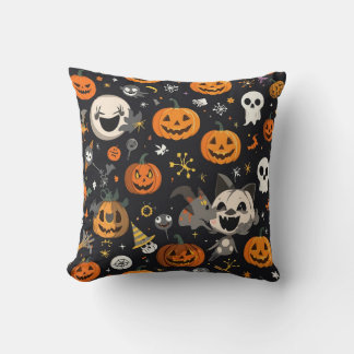 Spooky & Cute Jack-O'-Lantern Pattern Premium Thro Cushion