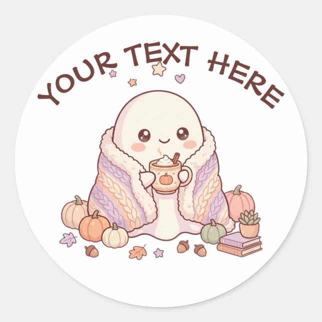 Spooky Cute Kawaii Ghost – Fall Pumpkins  Classic Round Sticker (Front)